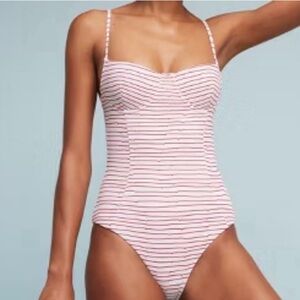 Onia Swimsuit One Piece Size Small Red White Horizontal Stripe Underwire Bra